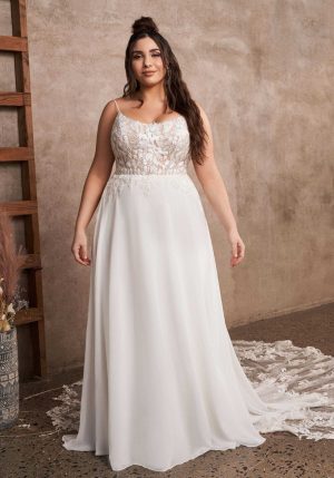 Plus Size Chiffon A-Line Gown with Spaghetti Straps at K&B Bridals in Maryland