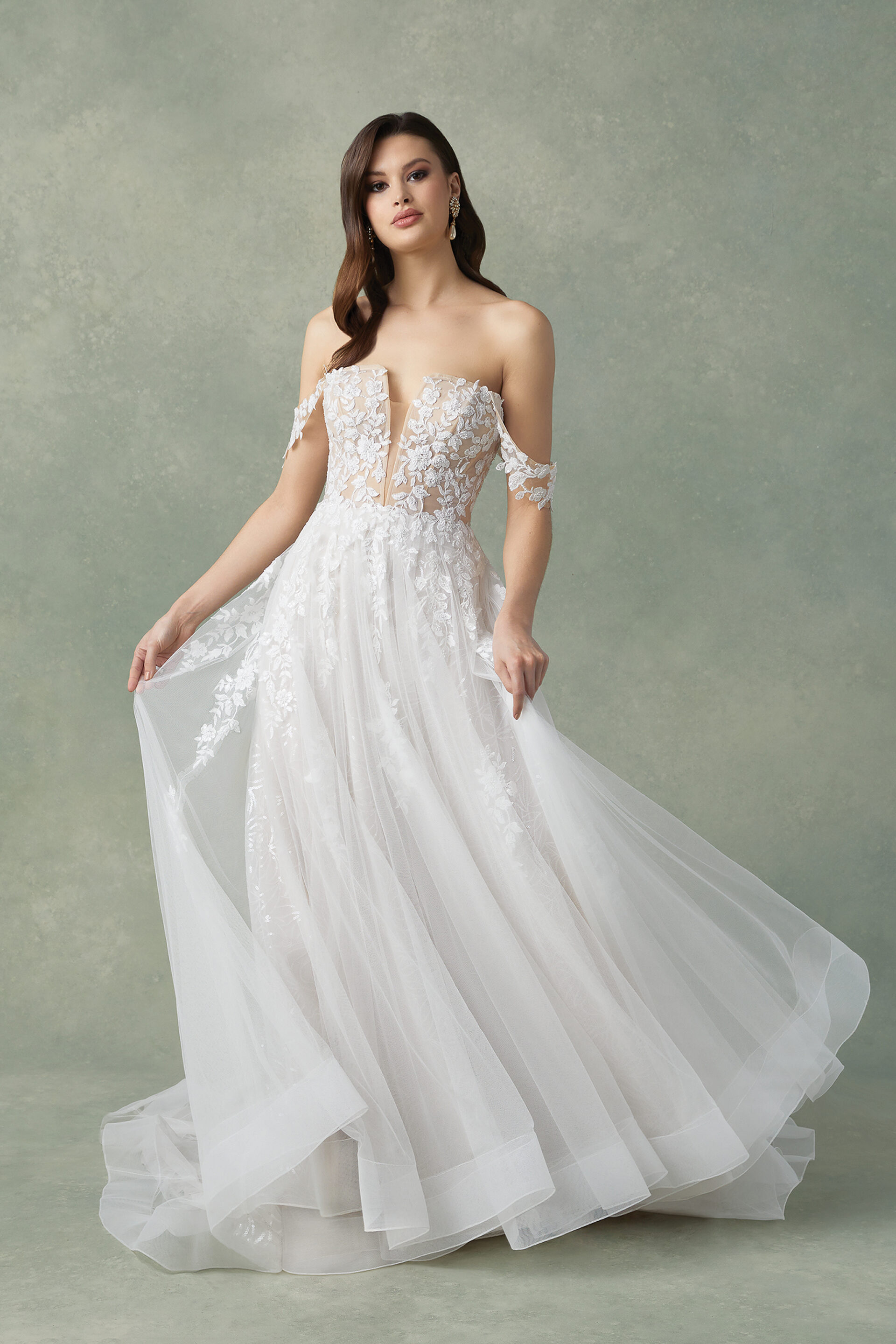 Sequin Tulle A-Line Bridal Gown Justin Alexander Wedding Dress Fabiola