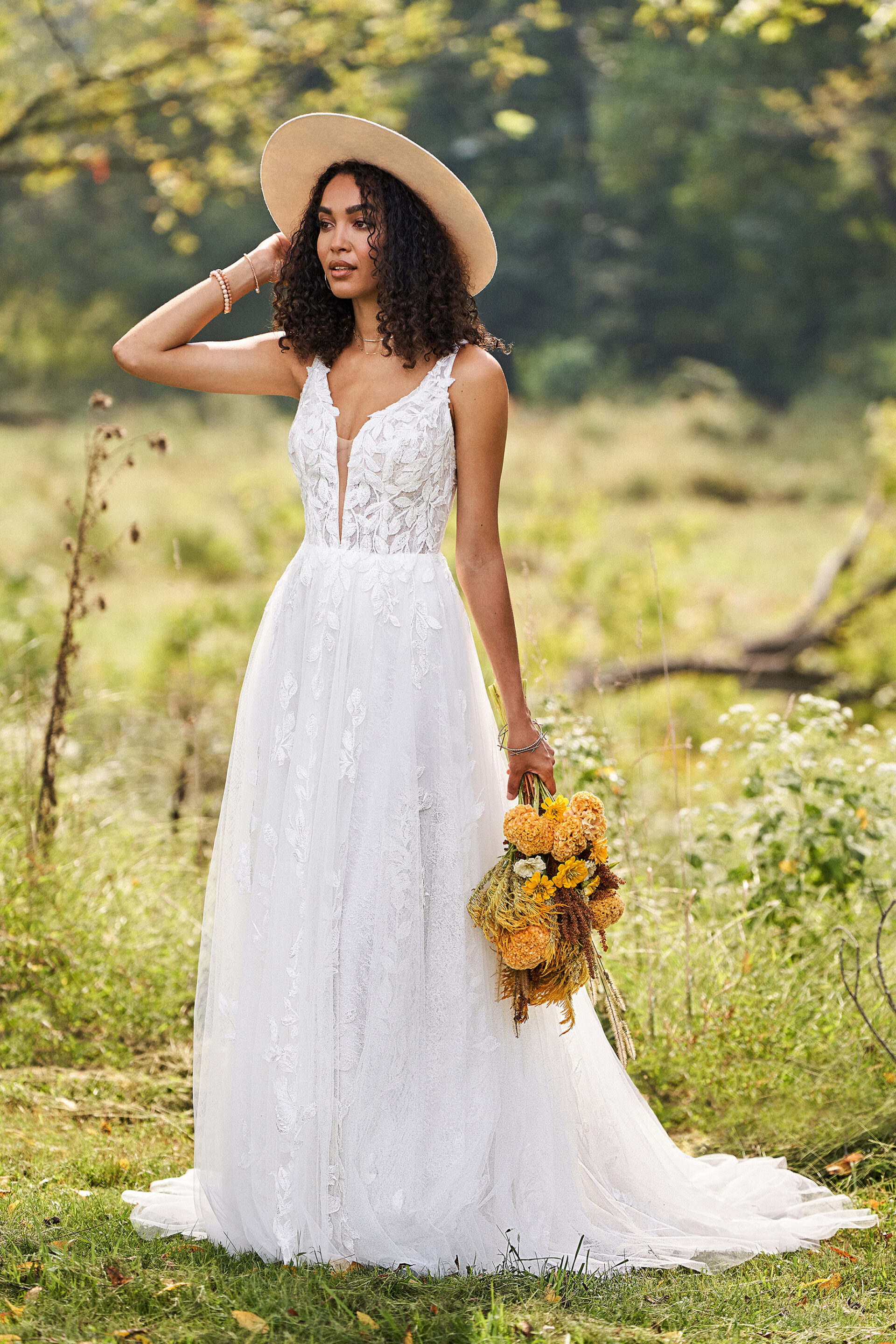 V-Neck Tulle A-Line Bridal Dress with Sequined Lace at K&B Bridals in Maryland