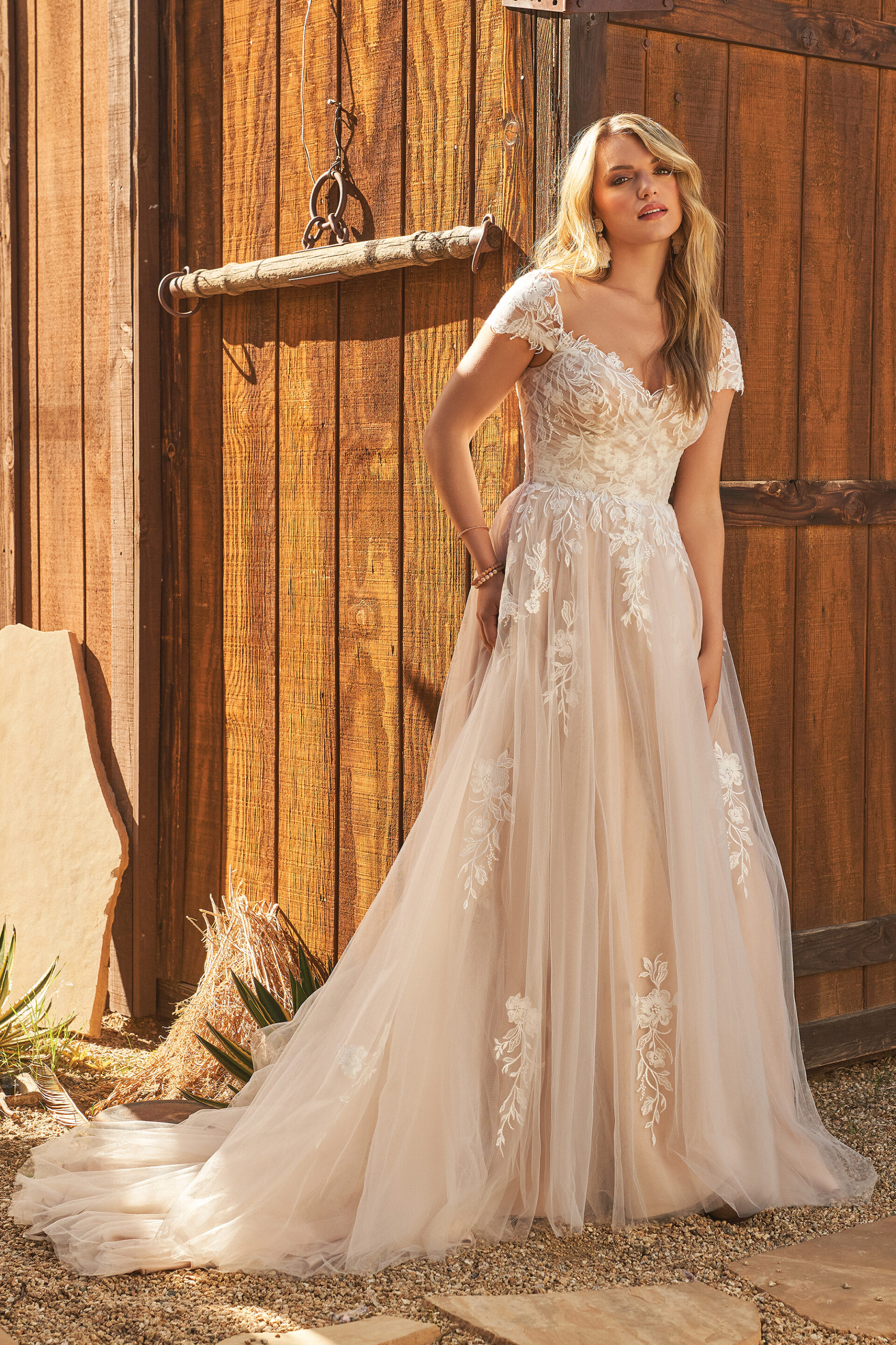 Tulle A-Line Bridal Gown With Cap Sleeves by Justin Alexander