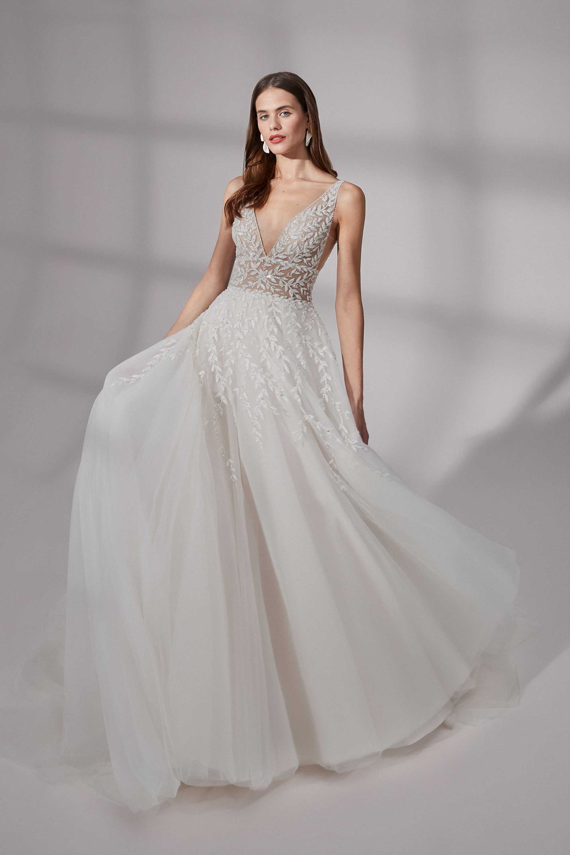Deep V-Neck Ballgown With Beaded Bodice Cumberland by Justin Alexander at K&B Bridals in Maryland