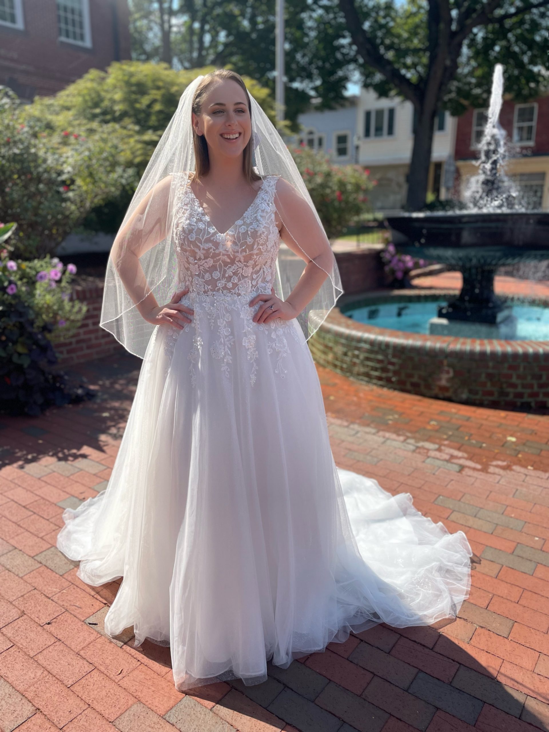 glitter tulle a line wedding dress in maryland at K&B Bridals