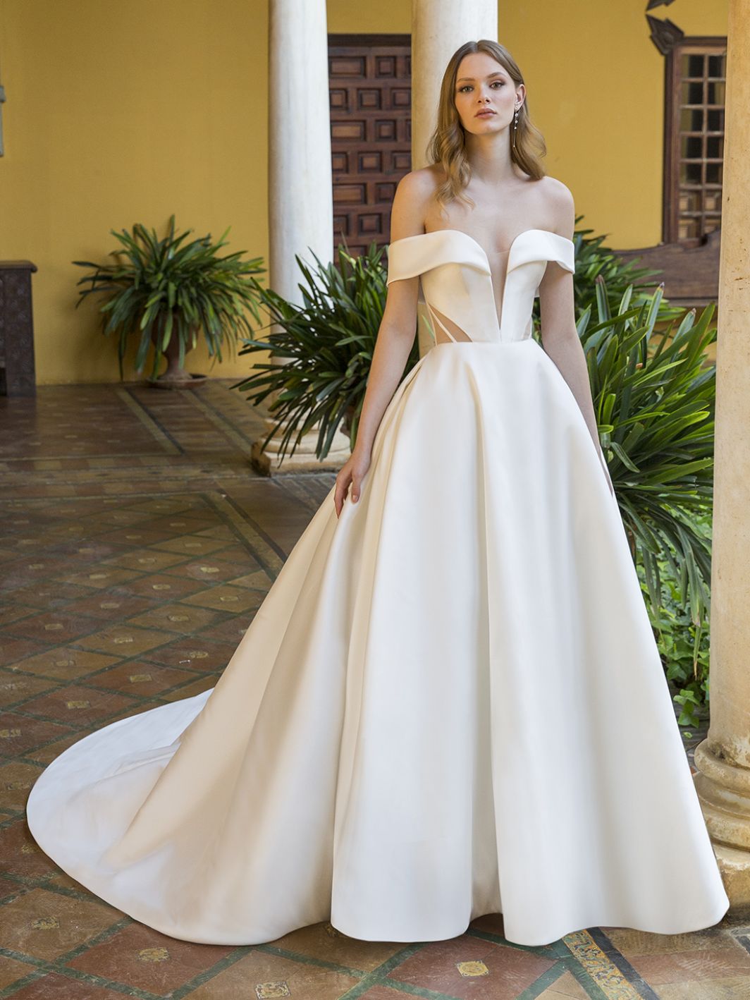 Modern Bridal Gown With Mikado Ball Gown Skirt Pearson by enzoani at K&B Bridals bridal shop in baltimore