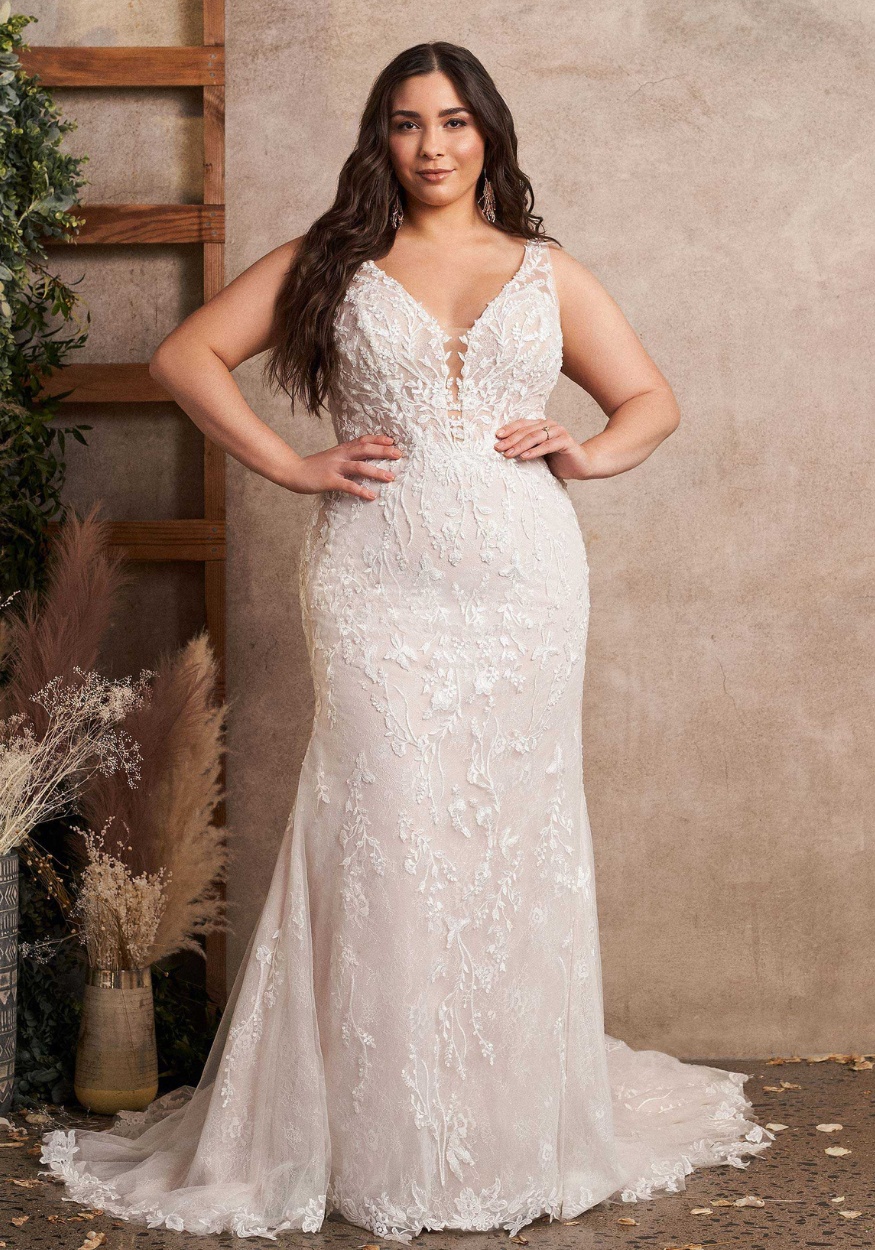 Beaded Lace Fit and Flare Gown by Lillian West at K&B Bridals in Bel Air Maryland
