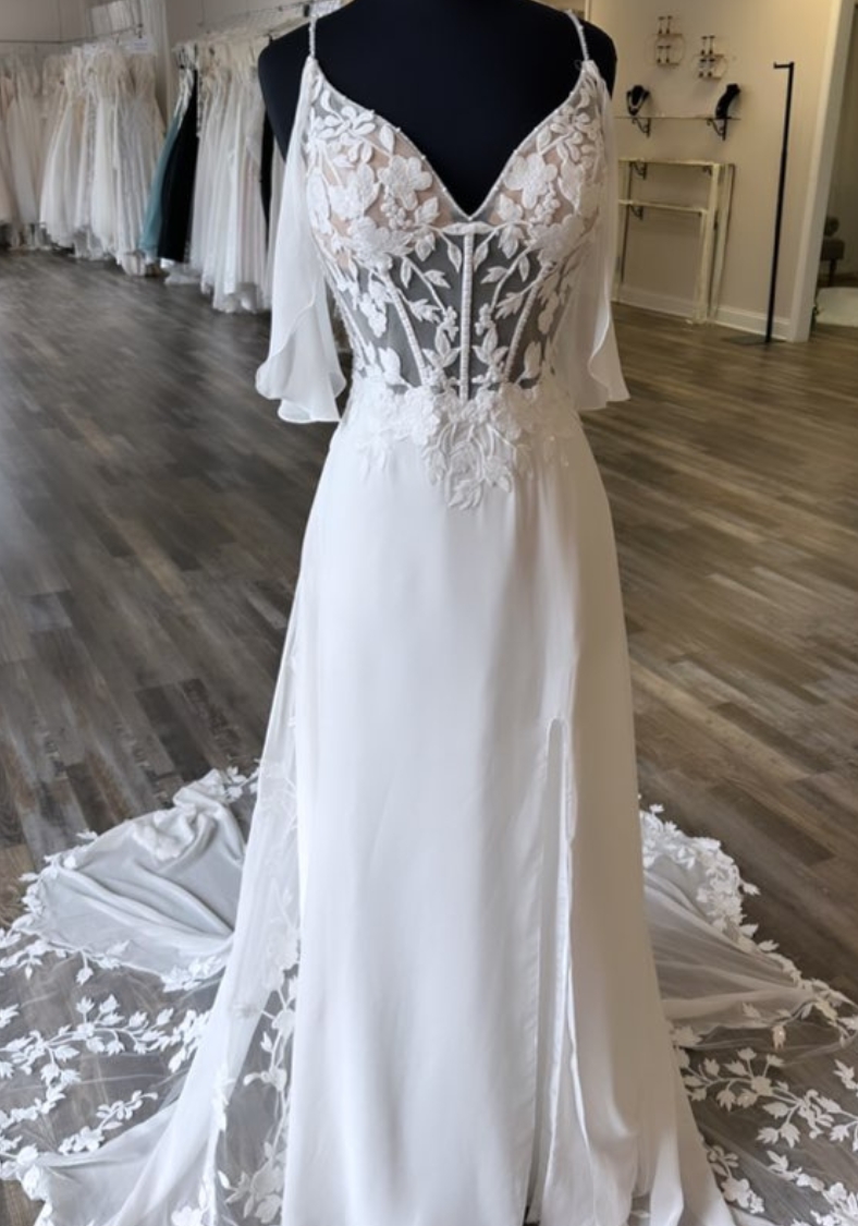 Chiffon and Lace A-Line Wedding Dress at K&B bridals bridal shop hagerstown maryland