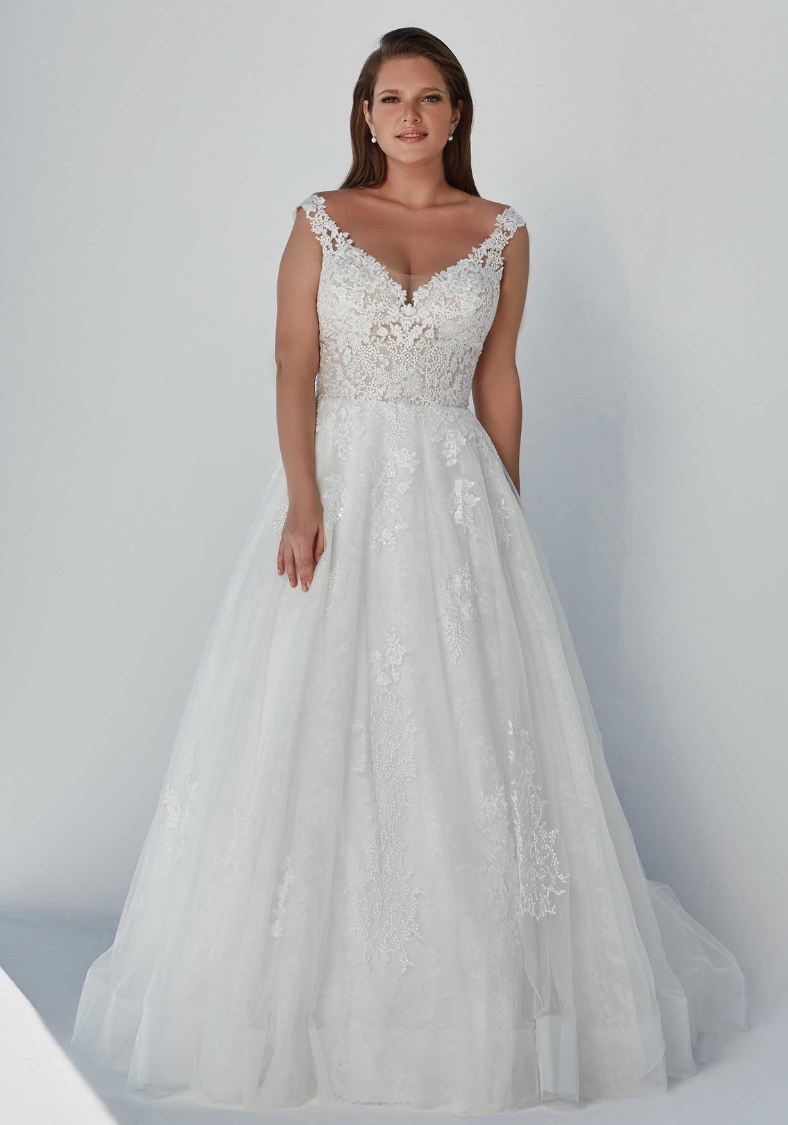 Classic Lace and Tulle Ball Gown With Cap Sleeves 88117 Justin Alexander Wedding Dresses in Maryland