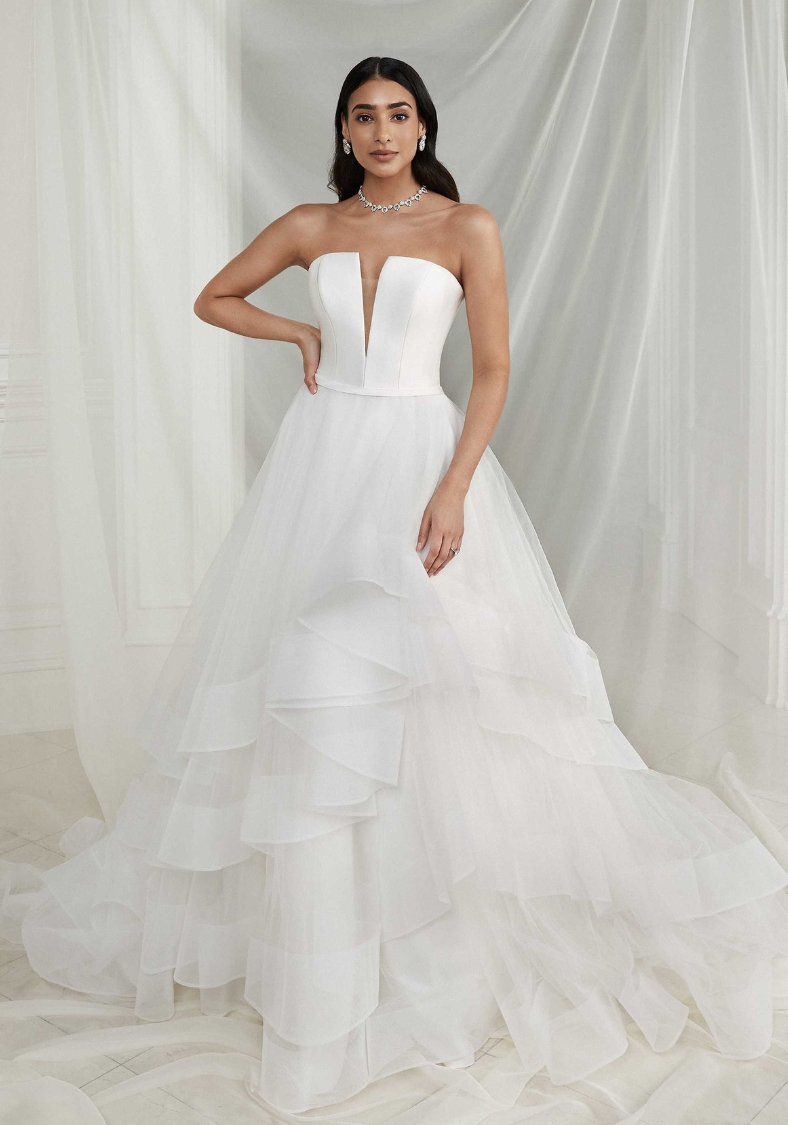 Clean Ball Gown Wedding Dress With Ruffle Skirt Everette Justin Alexander Wedding Dresses in Maryland