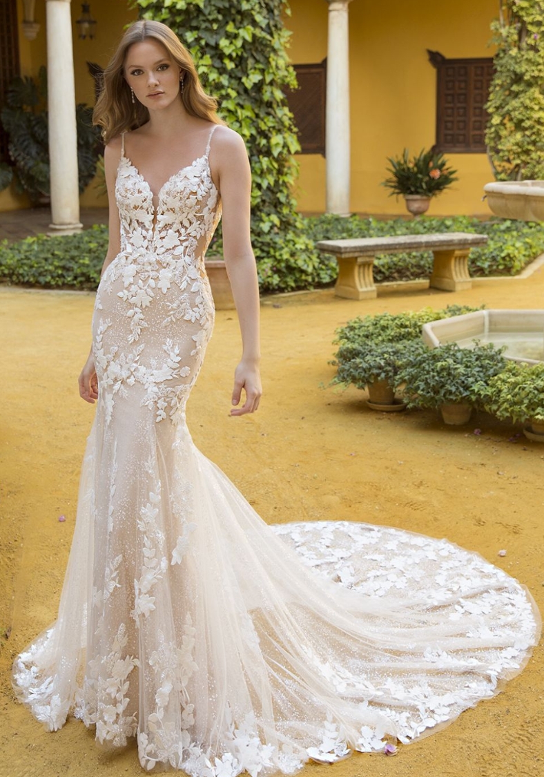 Contemporary Wedding Dress With Lace Trumpet Skirt Posie by Enzoani wedding dresses baltimore