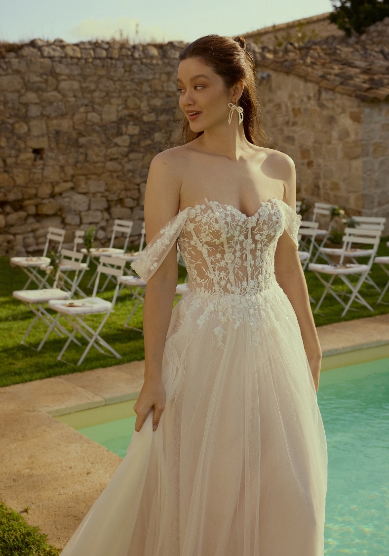 English Net A-Line Wedding Dress Leia Adore by Justin Alexander wedding dresses in maryland