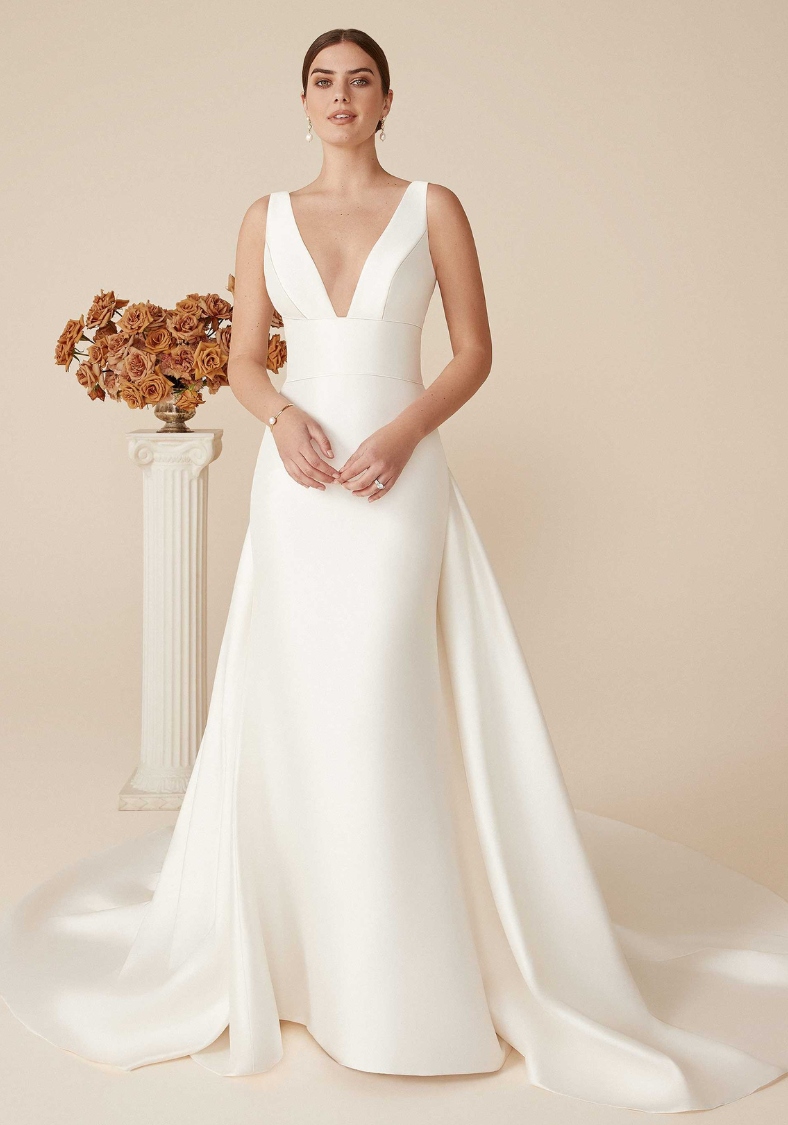 Fitted Satin Bridal Gown With Overskirt 88071 Justin Alexander Wedding Dresses in Maryland