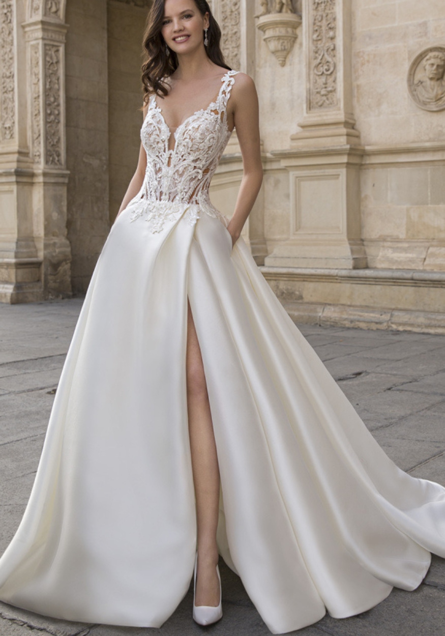 Luxurious Wedding Dress with Satin Skirt at K&B Bridals bridal salon washington dc