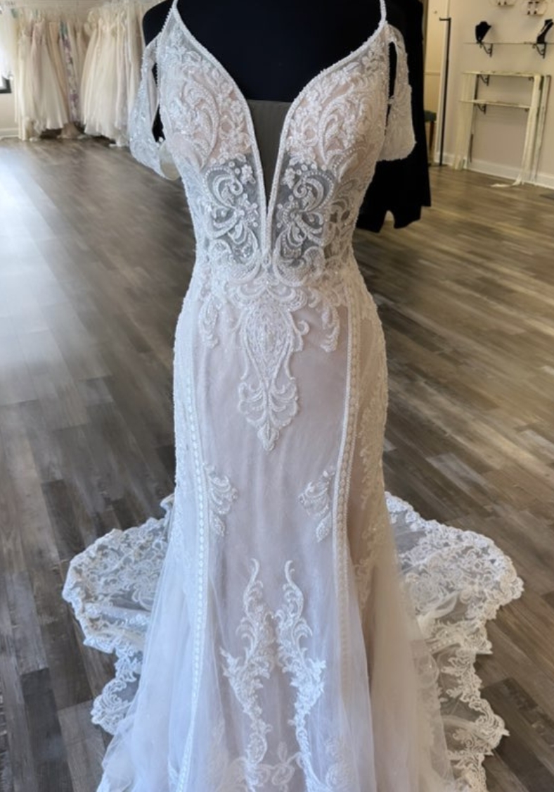 Spaghetti Strap Lace Boho Wedding Dress at K&B Bridals in Hagerstown Maryland
