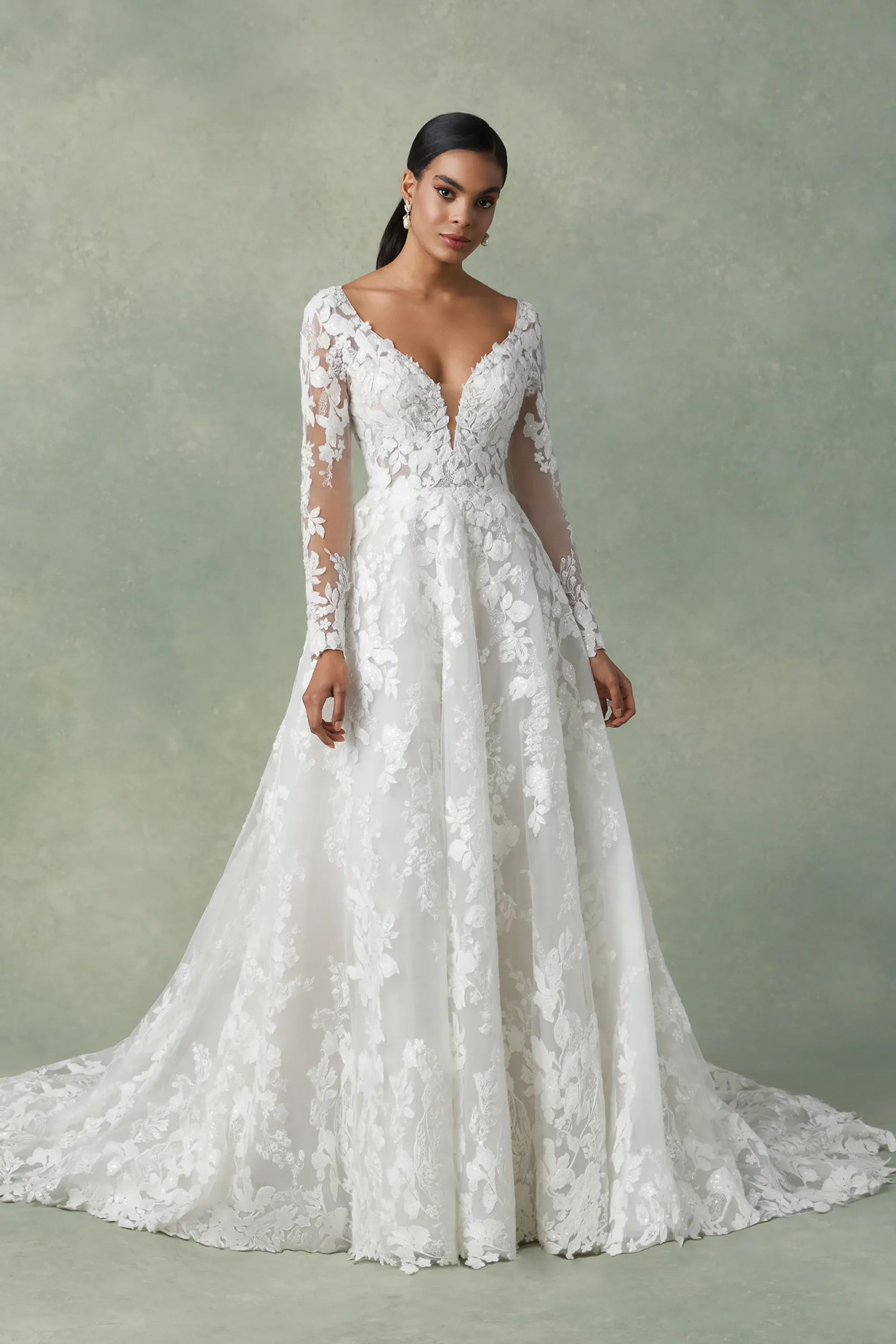 Long Sleeve Lace A-Line Wedding Dress | Freesia, K&B Bridals