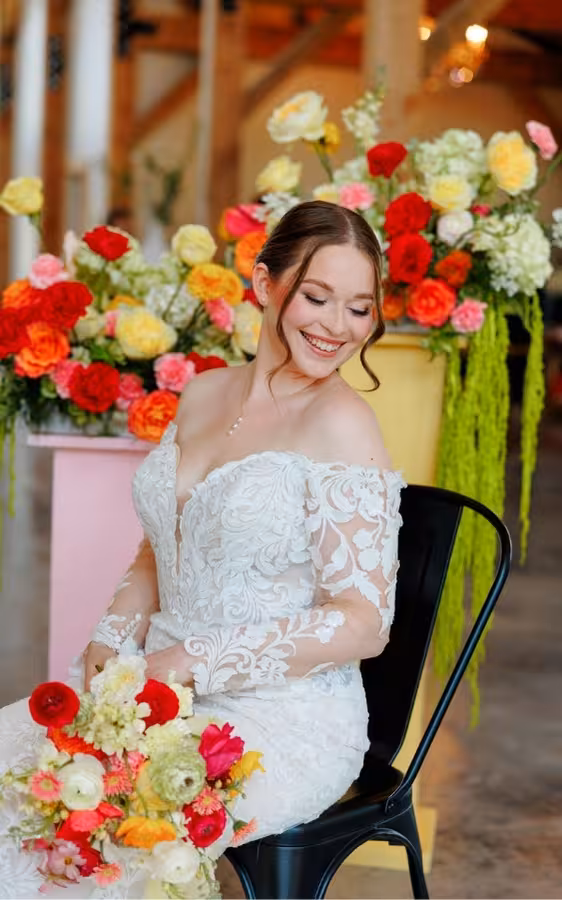 Bride wearing a wedding dress from a bridal shop in Hagerstown Maryland named K&B Bridals