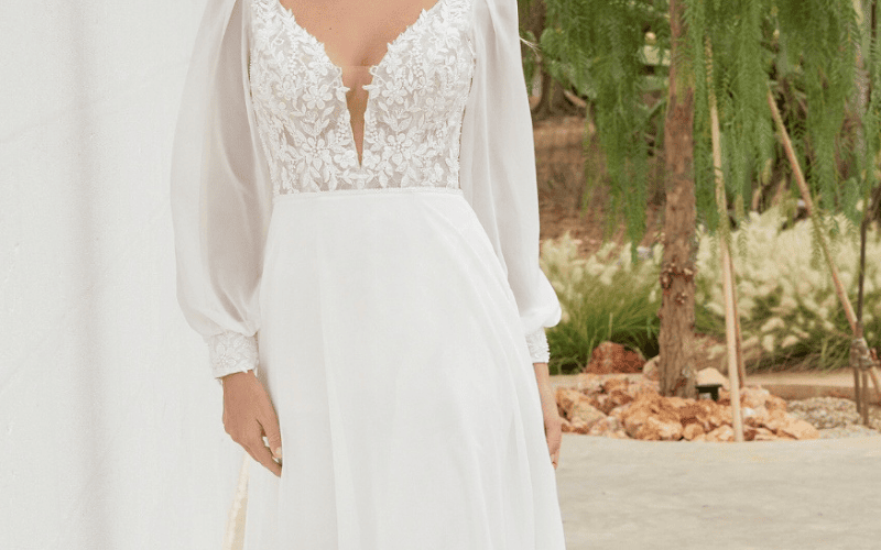 8 Stunning Wedding Dress Fabrics and How to Choose Yours bride wearing a chiffon wedding dress fabrics
