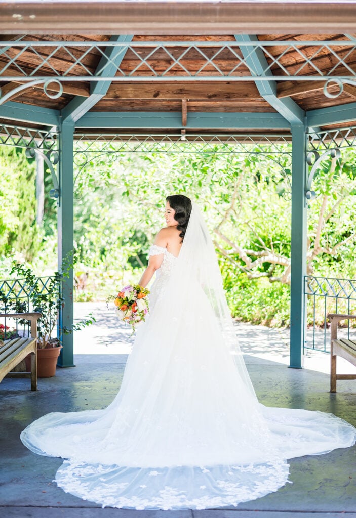 back shot of bride in a kiosk