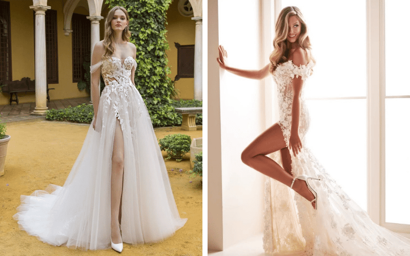 The Wedding Dress with Slit: A Quietly Bold Detail Brides Are Loving brides wearing wedding dress with slit