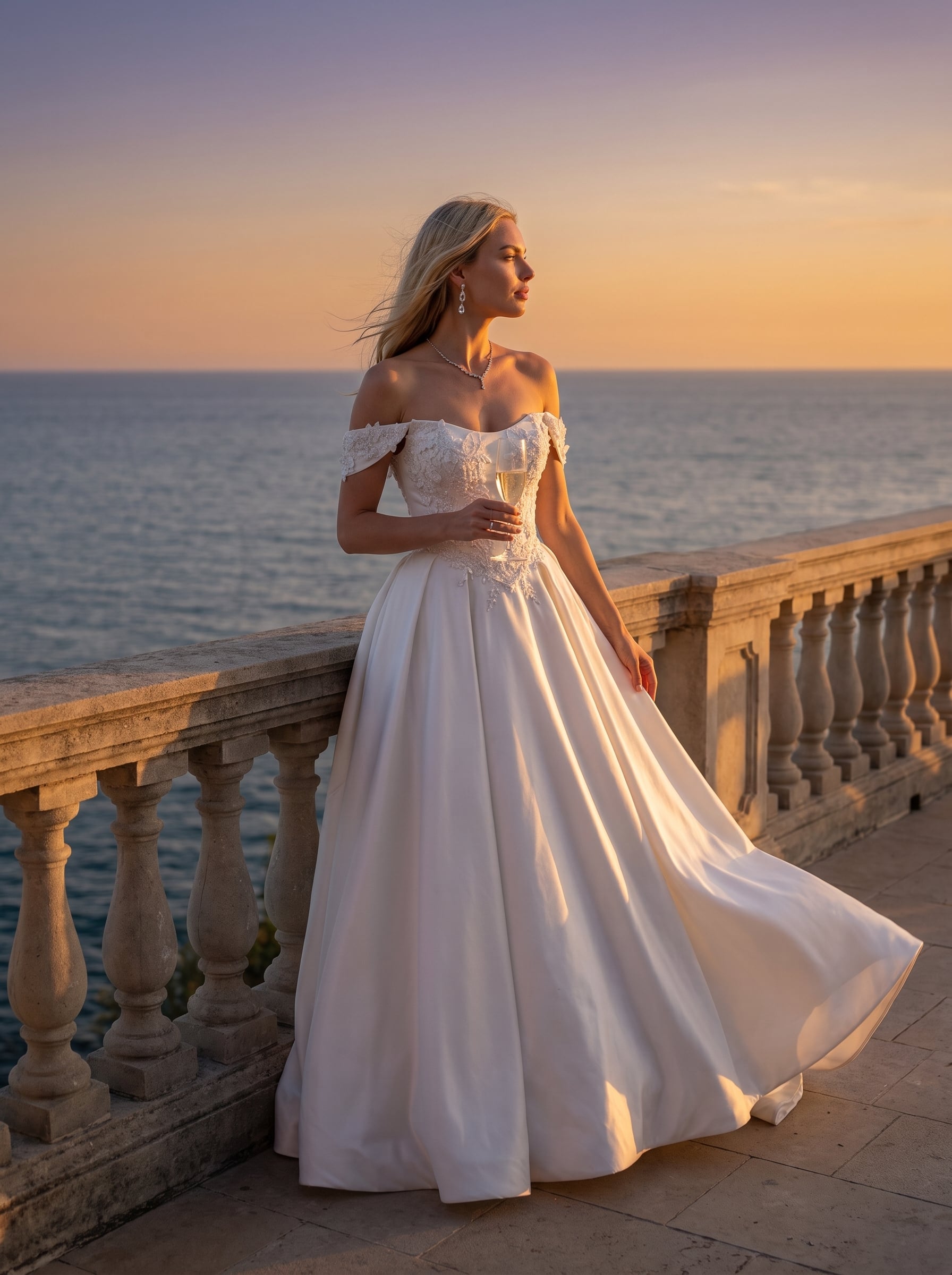 Page Updates & Announcements Juliette Blake A-line wedding dress with off-the-shoulder lace straps, sweetheart neckline, and flowing stretch Mikado skirt.